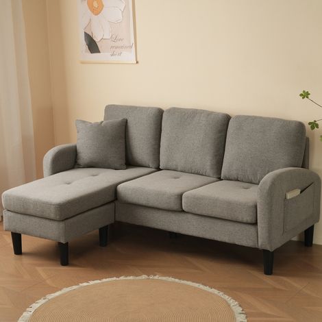 Canapé d'angle en L 166 x 118 x 77 cm Canapé 3 places rembourré confortable tissu respirant en coton et lin Gris foncé (1/5)