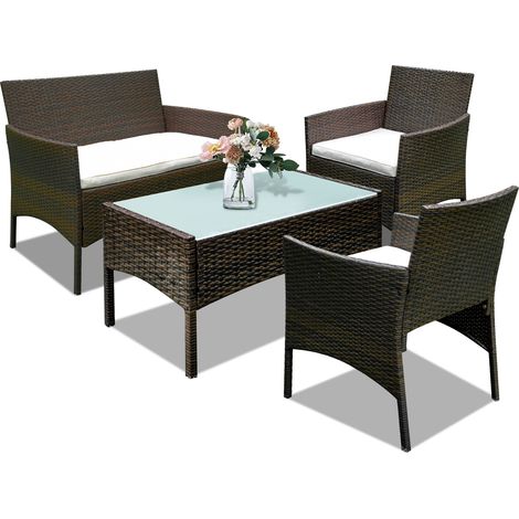 Randaco Gartenmöbel Gartenset Gartenlounge Rattanmöbel Sitzgruppe Garnitur Balkon braun