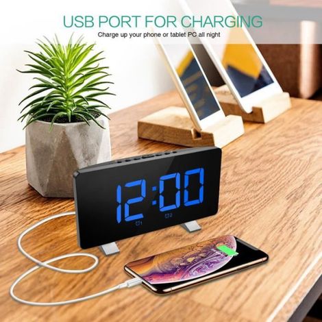 Réveil Numérique - Ecran LED 7,3 Pouces - 12/24 Heures - Double Réveil Snooze Mémoire Temps - Réglage Automatique Luminosité - Port USB Charge - Noir - 1 Pièce (1/4)