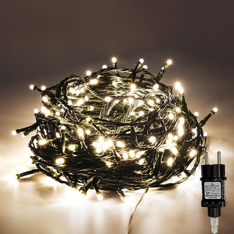 Guirlande lumineuse 300LED 35m - Fonctionne avec prise pour l'extérieur et l'intérieur - Pour mariage, Noël, fête, blanc chaud (Blanc chaud, 300LED)