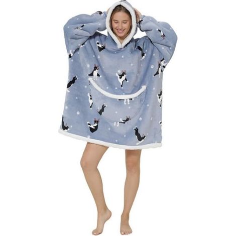 1 pièce Robe Couverture Polaire à Manches, Sweat à Capuche Chaud en Peluche et Laine, Design Chien, Idéal pour Canapé ou Lit