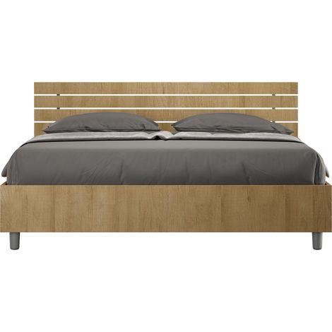 Letto Matrimoniale 160x190 cm con Rete e Contenitore Alzata Comoda Testata Dritta a Doghe Ankel Quercia (1/5)