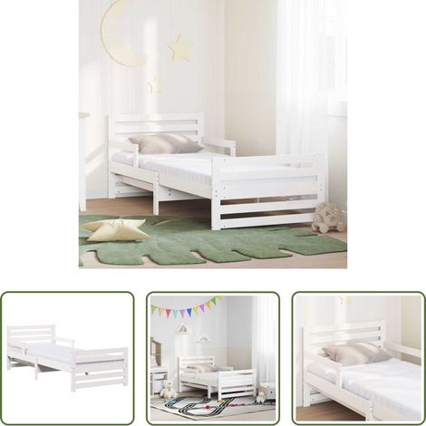 Lit moderne - Cadre de lit avec matelas Blanc 80 x 200 cm Bois de pin massif (1/5)