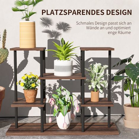 Pflanzenregal aus Stahl und Holz in Kohlefarben, 4 Ebenen, 80 x 24 x 61,5 cm (1/5)