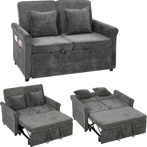 HOMCOM 2 Seater Sofa Bed, 3-in-1 Convertible Pull Out Sofa Bed, Grey (1/5)