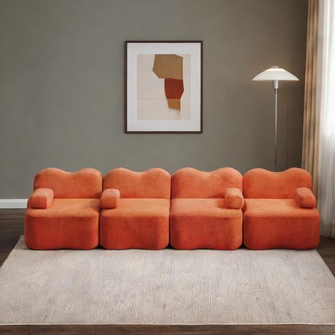 Canapé modulable d'angle 4 places en velours orange 384 x 98 x (1/5)