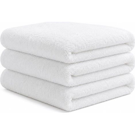 Lot de 3 Draps de Bain 70 x 140 cm - Blanc– 100% Coton – 480 g/m² – Serviettes de Bain Douces, Absorbantes et Moelleuses – (1/5)