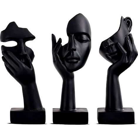 Lot de 3 statues noires décoratives pour la maison – Visage de femme – Décoration de bureau noire (1/5)