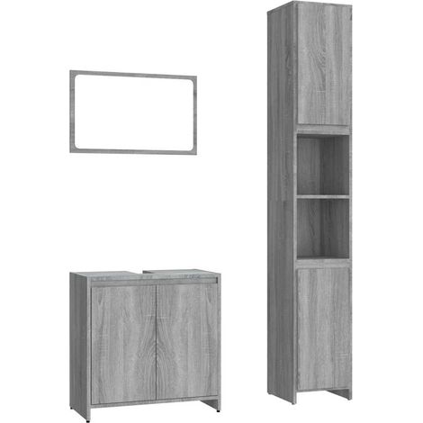 Maison Exclusive - 3-tlg. Badmöbel-Set Grau Sonoma Holzwerkstoff