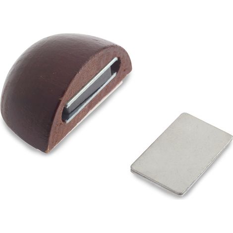 Retenedor de puerta con imán adhesivo con acabado sapeli. Dimensiones: 47x32x24 mm -