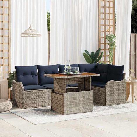 vidaXL Set Divano da Giardino 6 pz 5-Numero di posti Grigio e Blu Navy (1/5)