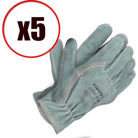 Lot de 5 paires de gants de travail cuir bovin pour milieu humide Greo EN388 Taille - Taille 9 (1/4)