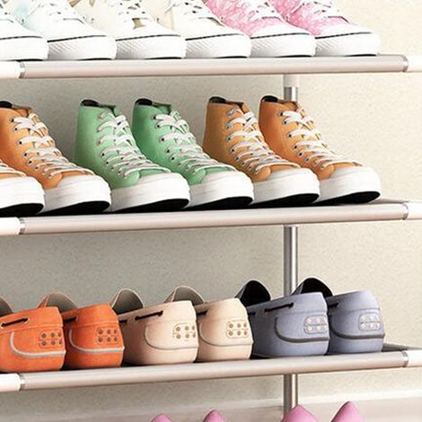 Étagère à chaussures empilable 3 étages en plastique résistant, rangement aéré pour dortoir étudiant, capacité de compression élevée. (1/5)