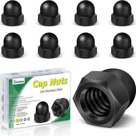 Lot de 10 écrous à chape M12 noir, haute forme Écrous à chape hexagonaux de haute qualité, écrous à capuchon en acier inoxydable pour vis tiges filetées et boulons filetés, écrou borgne moto (1/5)
