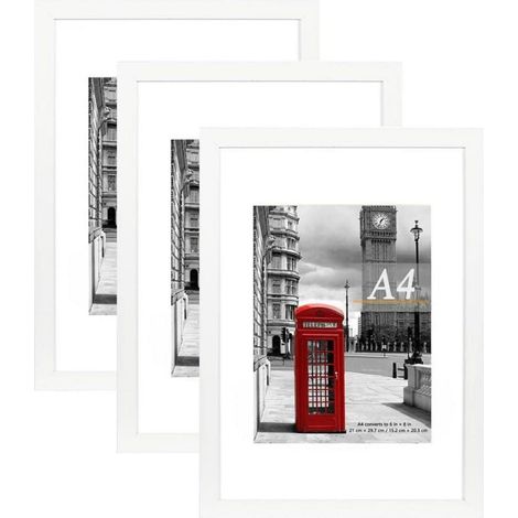 Lot de 3 cadres photo blancs A4 avec passe-partout, muraux et sur pied (1/5)