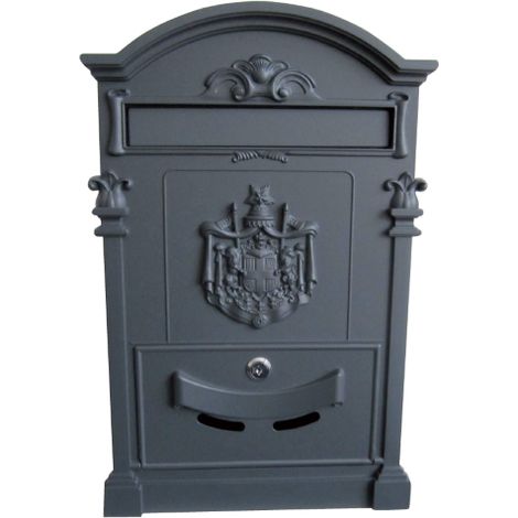 Boîte aux lettres aluminium moulé sous pression gris 300x82x465h – Serrure à cylindre avec 2 clés – Pour usage extérieur