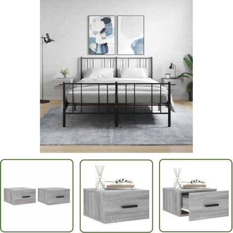 The Living Store Wand-Nachttische 2 Stk. Grau Sonoma 35x35x20 cm - Wandregal - Wohnzimmerdeko - Nachttisch - Regal Grau - Hängeregal (1/5)
