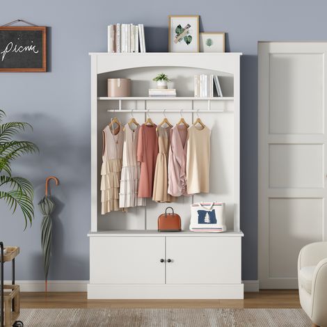 Vestiaire d'entrée 120x40x190 cm blanc en panneaux de particules avec banc à chaussures et étagères réglables (1/5)