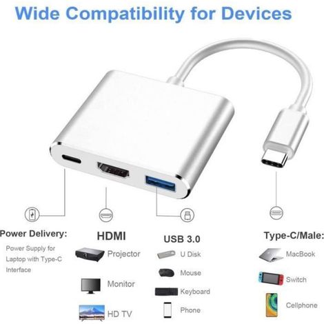 Adaptateur USB C vers HDMI 4K, EAAERR Adaptateur Type C Hub HDMI avec convertisseur numérique USB 3.0, Port de Chargeur USB C (1/4)