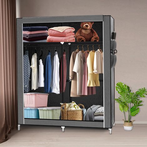 Armario de Tela, Portátil Ropa Organizador Closet Guardarropa, con Compartimentos y Varillas, Plegable, Gris 108x45x170cm (1/5)