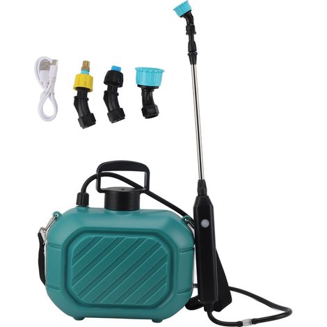 Pulvérisateur de jardin électrique 5 L à batterie, rechargeable et portable, avec perche télescopique et bandoulière, pour la maison et le jardin, bleu. (1/5)