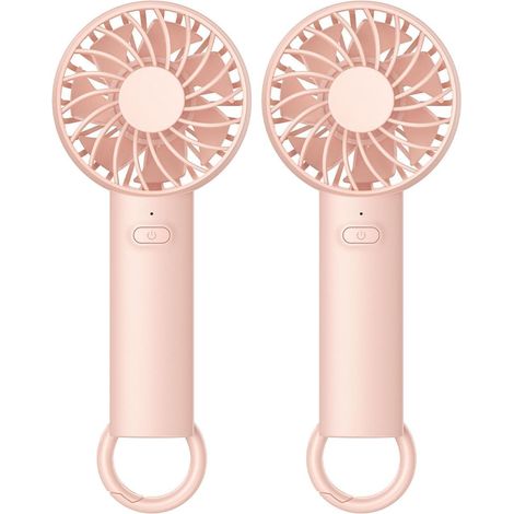 Lot de 2 mini ventilateurs portables USB rechargeables 3 vitesses, ventilateur compact pour voyage et bureau,Rose (1/5)