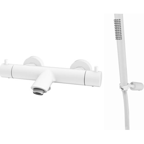 Paffoni Light LIQ023BO Serie externe thermostatische Wannenbatterie mit Handbrause in Mattweiß  Messing - Opak Weiß