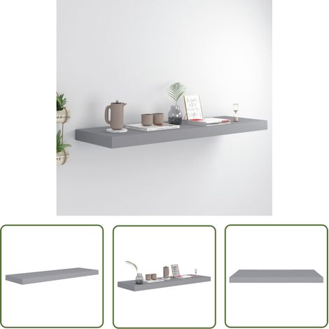 The Living Store Schweberegal Grau 80x23,5x3,8 cm MDF - Schweberegal - Wandregal - Regal Grau - Modernes Regal - Minimalistisches Regal