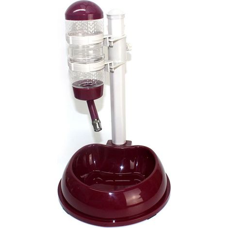 Distributeur Bouteille d'Eau Automatique + Bol Nourriture pour Animaux Gamelle Hauteur Réglable en Plastique pour Chien Chat (Brun) (1/4)