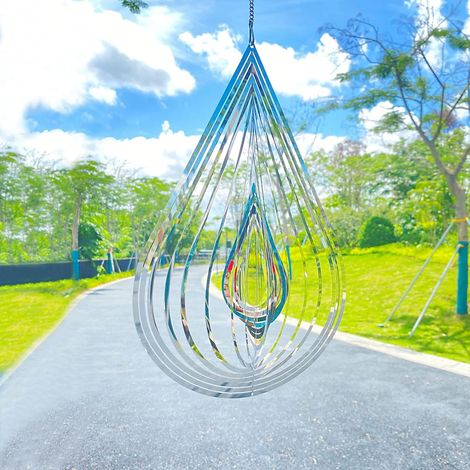 AIDUCHO 3d Wind Spinner En Acier Inoxydable Intérieur Extérieur Décor Partie Cinétique Yard Art Décorations 3d Artisanat Ornements Métal 11.8 Pouces 3d En Forme De Goutte D'eau Suspendu Wind Spinner (1/5)