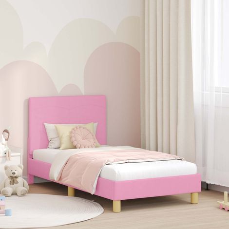 Kinderbettgestell mit Kopfteil Rosa 80 x 160 cm Stoff