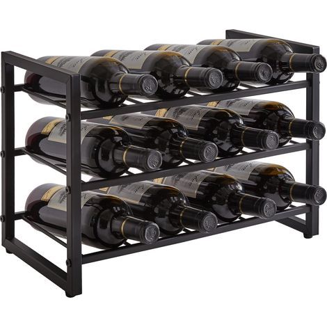 Wine Rack Stackable Wine Rack Alcohol Bottle Holder 3 Tier 12 Bottles Inserts for Cabinet, Countertop, Pantry, Bar, Small Space, Steel Water Bottle Organizer (1/5)