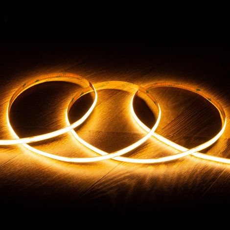 Bobina 5m Striscia LED 24V COB 320 LED/m 10W/m 1000lm/m Larga 8mm IP20 CRI90 Taglio 5cm 2200K Super Caldo (1/3)