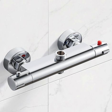 Mitigeur thermostatique en laiton massif chromé pour une durabilité accrue et doté de la fonction EcoJoy pour une expérience de douche durable et luxueuse. (1/5)