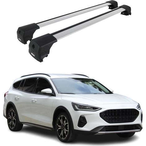 OMAC Aluminium Dachträger Querträger für Ford Focus Active 2019-2021 – City Crash – ISO/PAS 11154:2006 – Abschließbar – Max. 75 kg – 2 Stangen Silber (1/5)