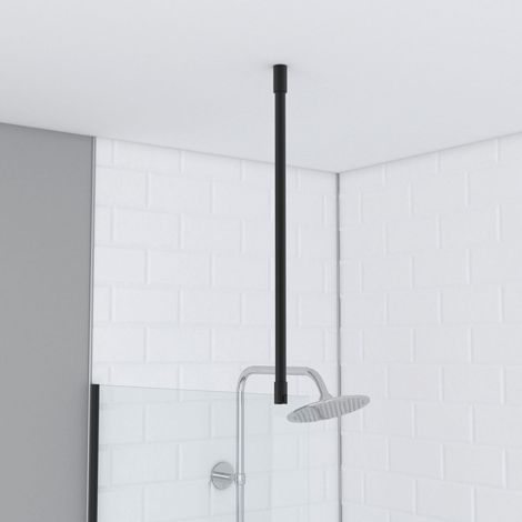 barre de fixation plafond pour douche a l'italienne laque noir mat - 60cm recoupable