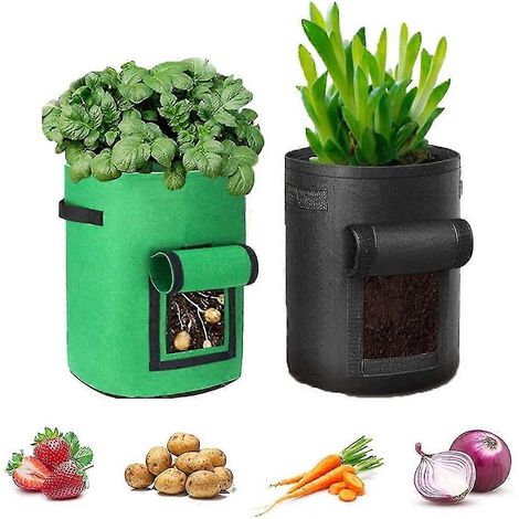 Sacs de culture pour pommes de terre, lot de 2 sacs de culture améliorés de 10 gallons avec rabat et longues poignées pour pommes de terre et tomates (vert + noir) (1/5)