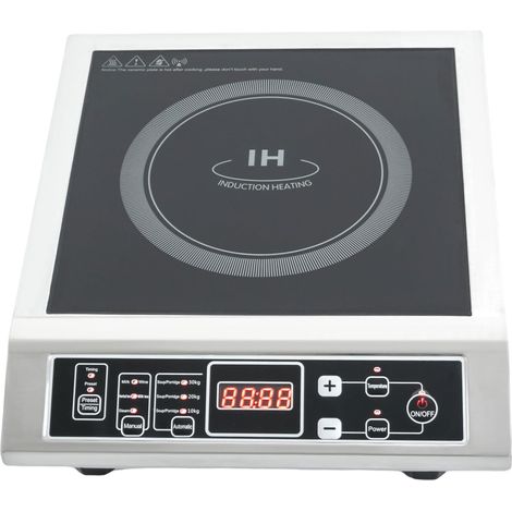 Piano cottura a induzione, piastra riscaldante a induzione, display LED, acciaio inox/vetroceramica, 3500 W, 10 livelli di potenza, ristorante, casa, argento nero