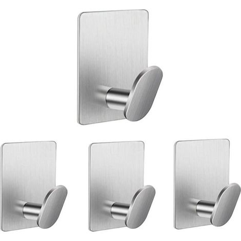 Patère - Inoxydable - 4 Pcs - Auto-adhésif - Sans Perçage - Étanche (1/4)