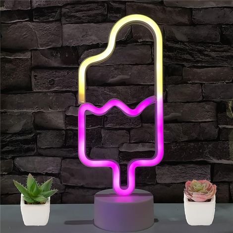 MINKUROW Neonlicht-Schild, LED-Eis am Stiel, Nachtlicht, Neon-USB-/batteriebetriebene Wanddekoration für Party, Geburtstag, Kinderzimmer, Weihnachtsbeleuchtung, Wohnzimmer, Wohnzimmer (1/4)