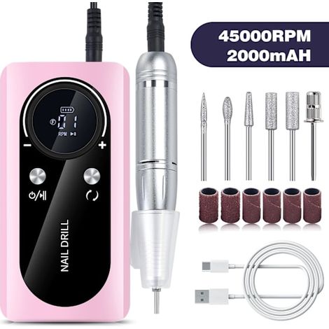 Lime à ongles électrique portable rechargeable blanche, rapide et efficace, 45 000 tr/min