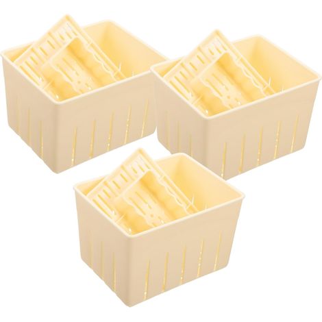 Set di 3 stampi per tofu con coperchio, 14 x 10,5 x 9 cm, ideali per la preparazione casalinga di formaggio e tofu. (1/5)