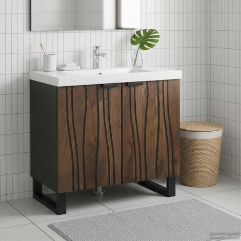 Meuble de lavabo salle de bain avec rangement, bois d’ingénierie, noyer, 62 x 33 x 58 cm - PANGIVO (1/5)