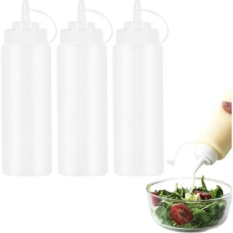 Lot de 3 bouteilles doseuses de 240ml - Bouteilles à presser graduées - Distributeur de ketchup - Bouteille à huile - Bouteille doseuse - Bouteille à sauce - Récipient à vinaigrette - Bouteilles