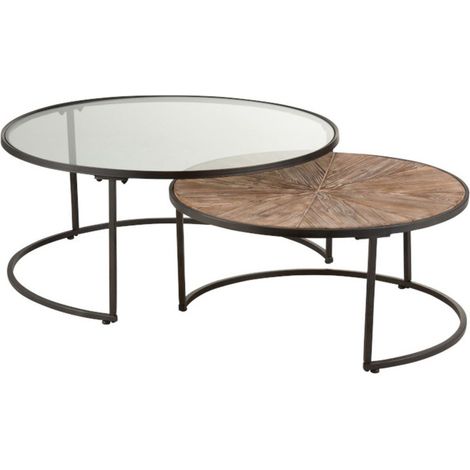 Lot de 2 Tables Basses Rondes "Hexagone" 91cm Noir (1/5)