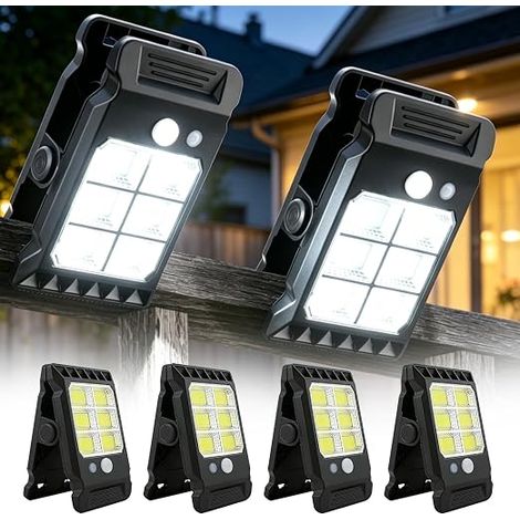 4 Solar Clip Lights: Clip Solar Lights with Motion Sensor, 24 COB LED and 3 Lighting Modes Outdoor Solar Light, for Balcony, Garden, Camping, Patio (1/5)