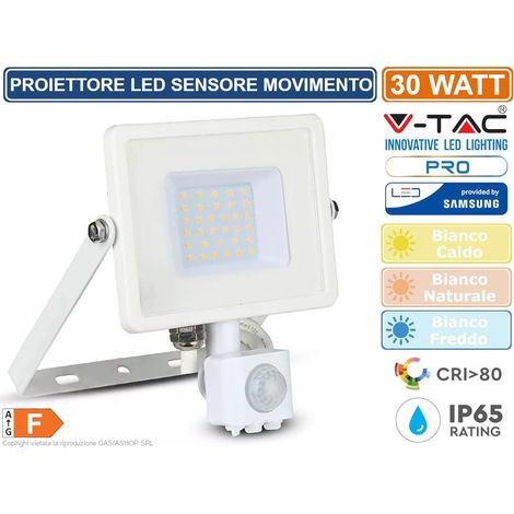 V-TAC Faro LED Chip Samsung 30W Sensore di Movimento e Crepuscolare Bianco Naturale IP65