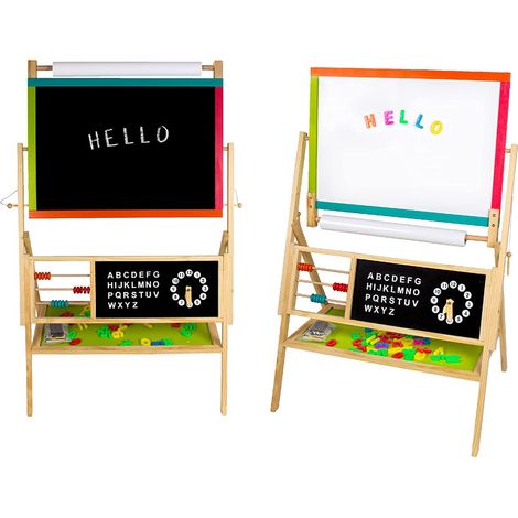 Lavagna Cavalletto GINGER HOME 3 in 1 per Bambini, Nera, Bianca Magnetica e Rotolo di Carta con Accessori (1/5)
