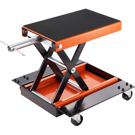 Elevador de motocicletas, capacidad de 500 kg, altura ajustable de 12 cm a 39 cm, estructura de acero resistente, plataforma ancha antideslizante, cuatro ruedas para facilitar la movilidad. (1/5)