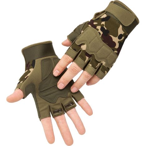 2 Paires de Gants de Protection Militaire Camouflage Doigts Découverts pour Motocyclisme et VTT Taille L 19‑20cm (1/5)